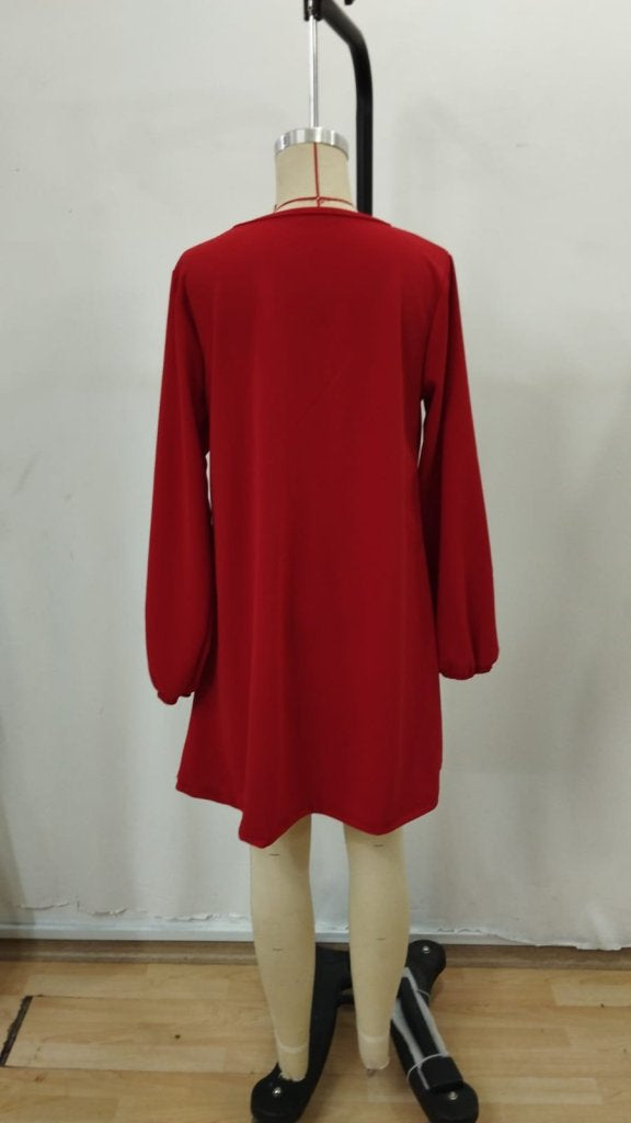 Rochie mini din crep importat, cu mânecă lungă și decolteu rotund, pentru femei, 30376