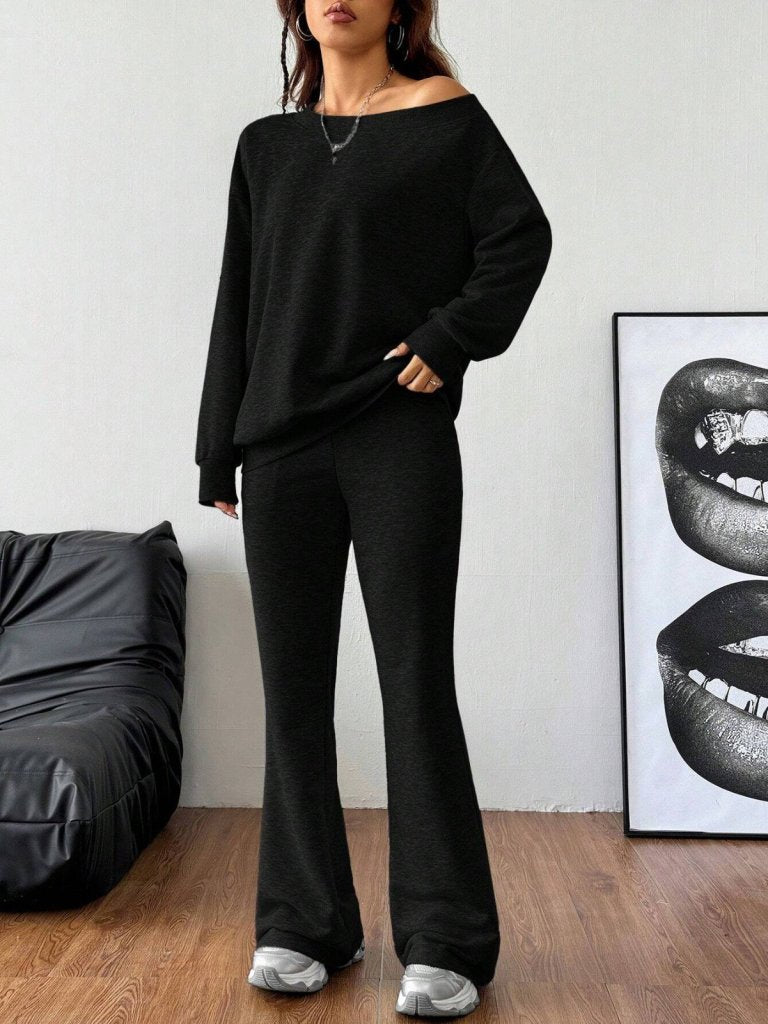 Set de două piese pentru femei, cu mânecă lungă, un umăr, bluză și pantaloni, cu două fire, 29991