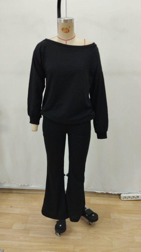 Set de două piese pentru femei, cu mânecă lungă, un umăr, bluză și pantaloni, cu două fire, 29991