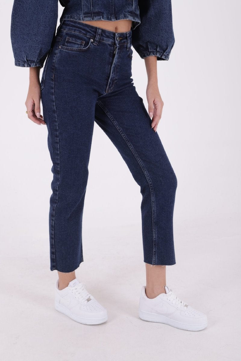 Pantaloni Denim Mom Fit cu Crac fara Cusaturi 764
