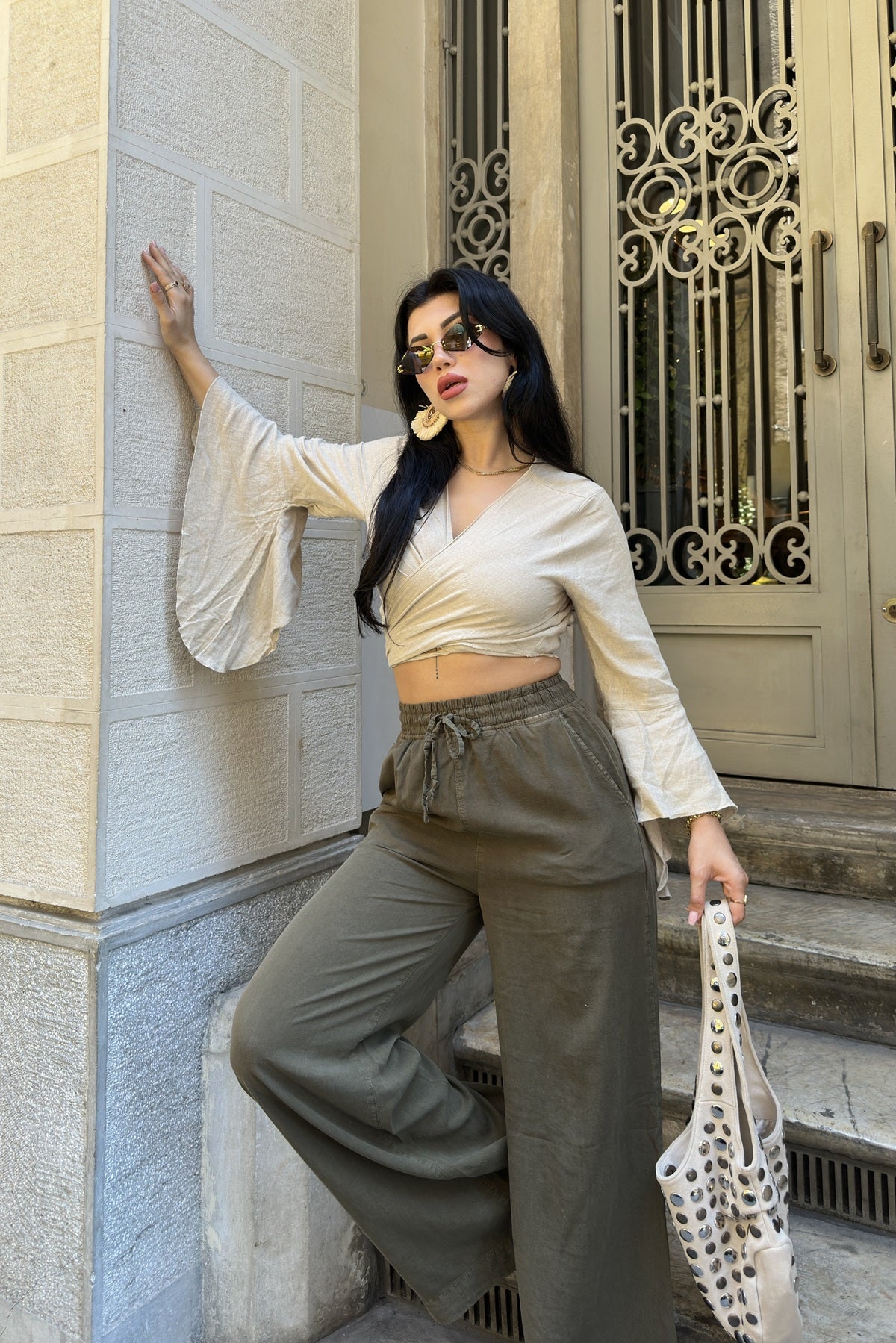 Pantaloni Palazzo cu Talie Elastica HS708