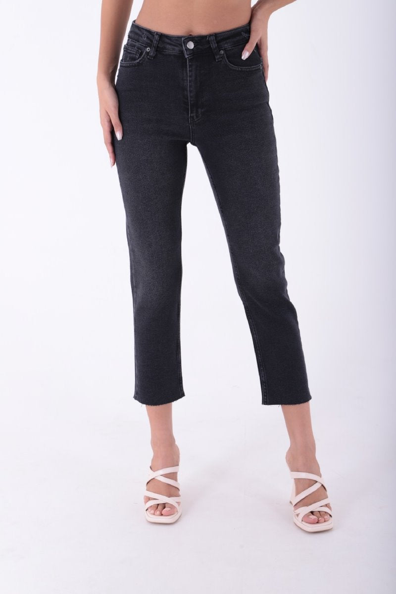 Pantaloni Denim Mom Fit cu Crac fara Cusaturi 764