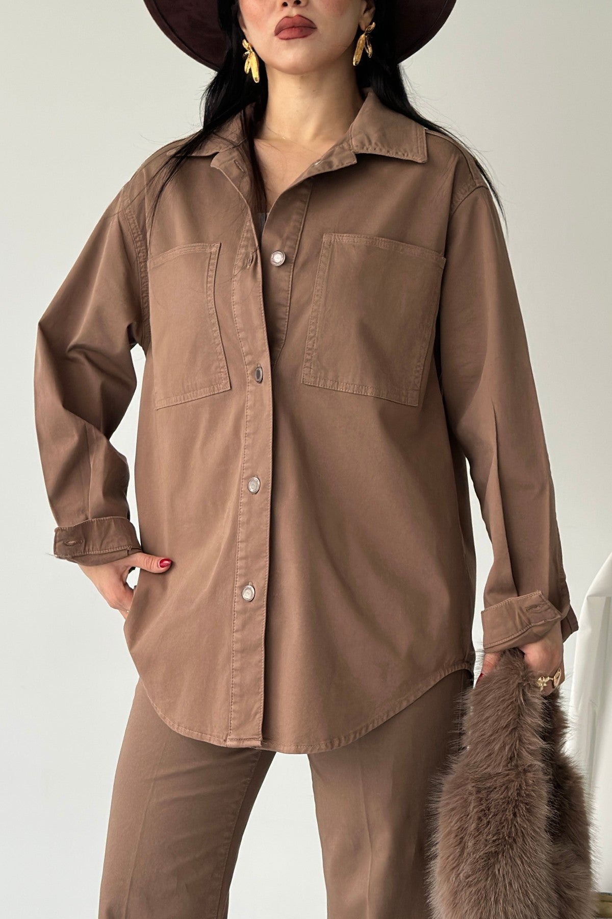 Düğmeli Oversize Kot Gömlek 6080