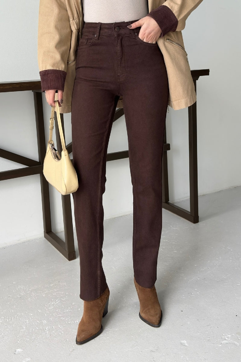 Pantalon Denim Mom Fit cu Detaliu Banda 7111
