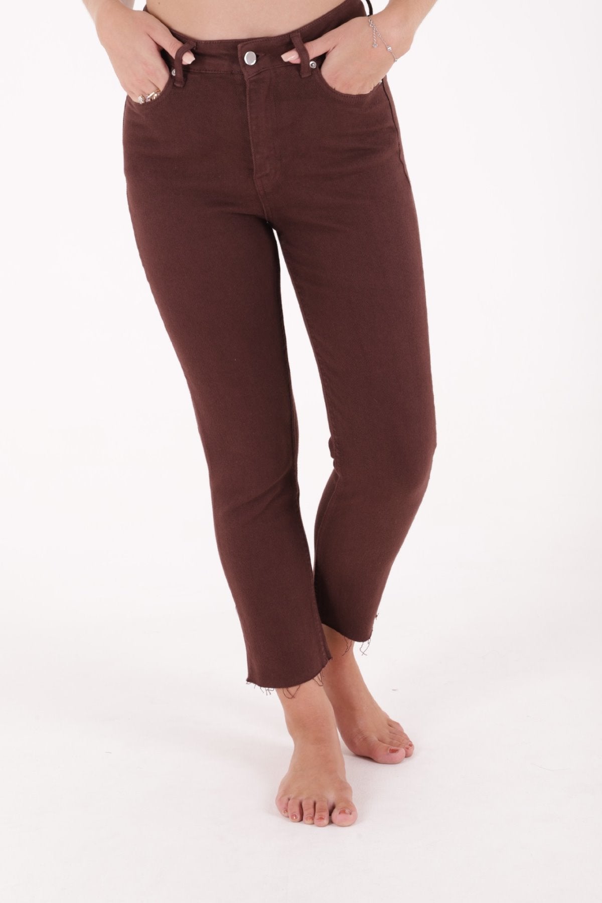 Pantaloni Denim Mom Fit cu Crac fara Cusaturi 764