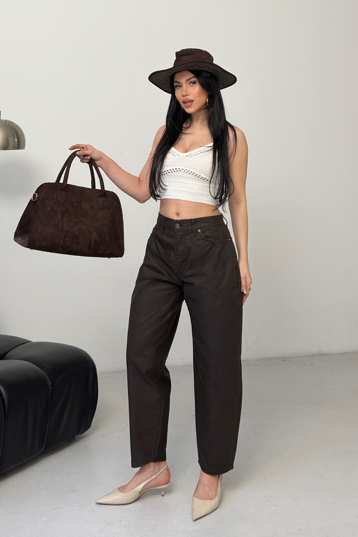 Pantaloni Mom cu Acoperire Cerată 7179