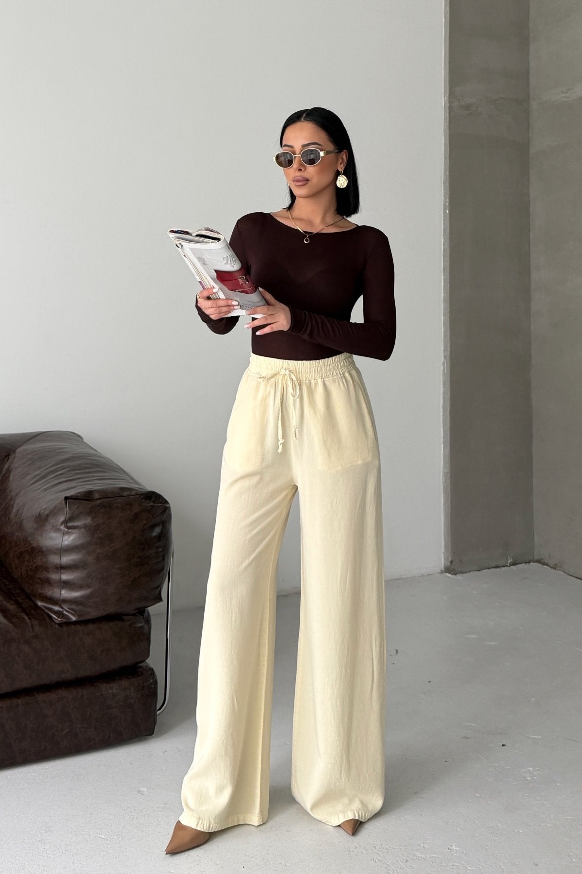 Pantaloni Palazzo cu Talie Elastica HS708