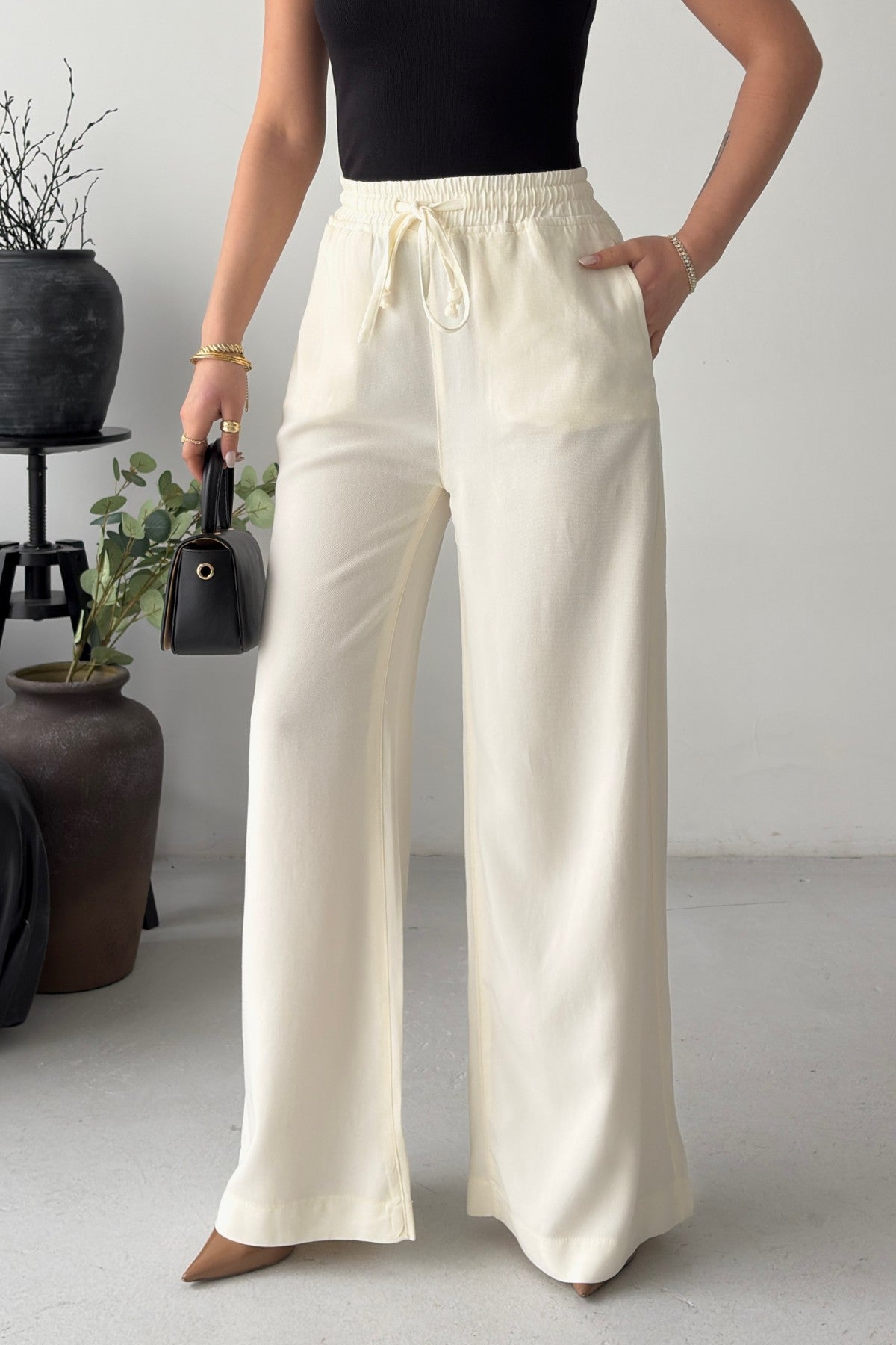Pantaloni Palazzo cu Talie Elastică 7150