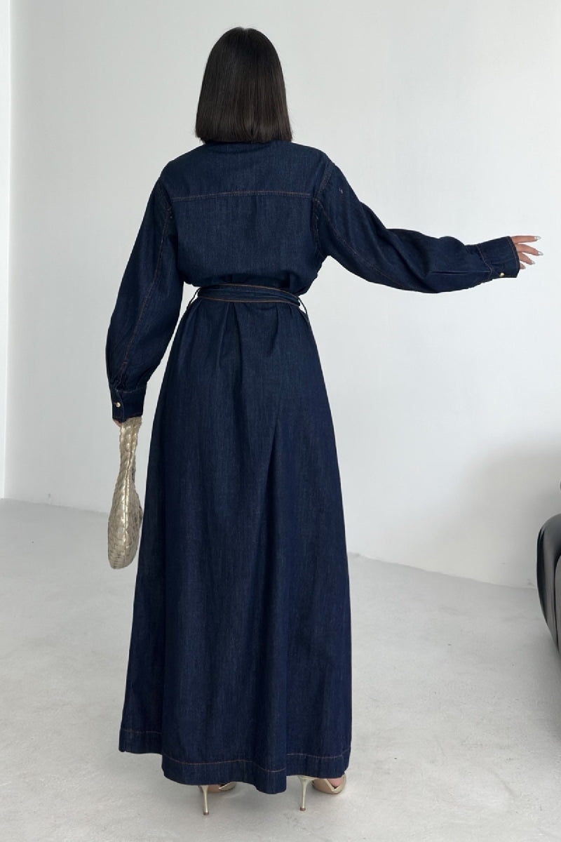 Rochie Denim Clasica Lunga cu Nasturi 3034