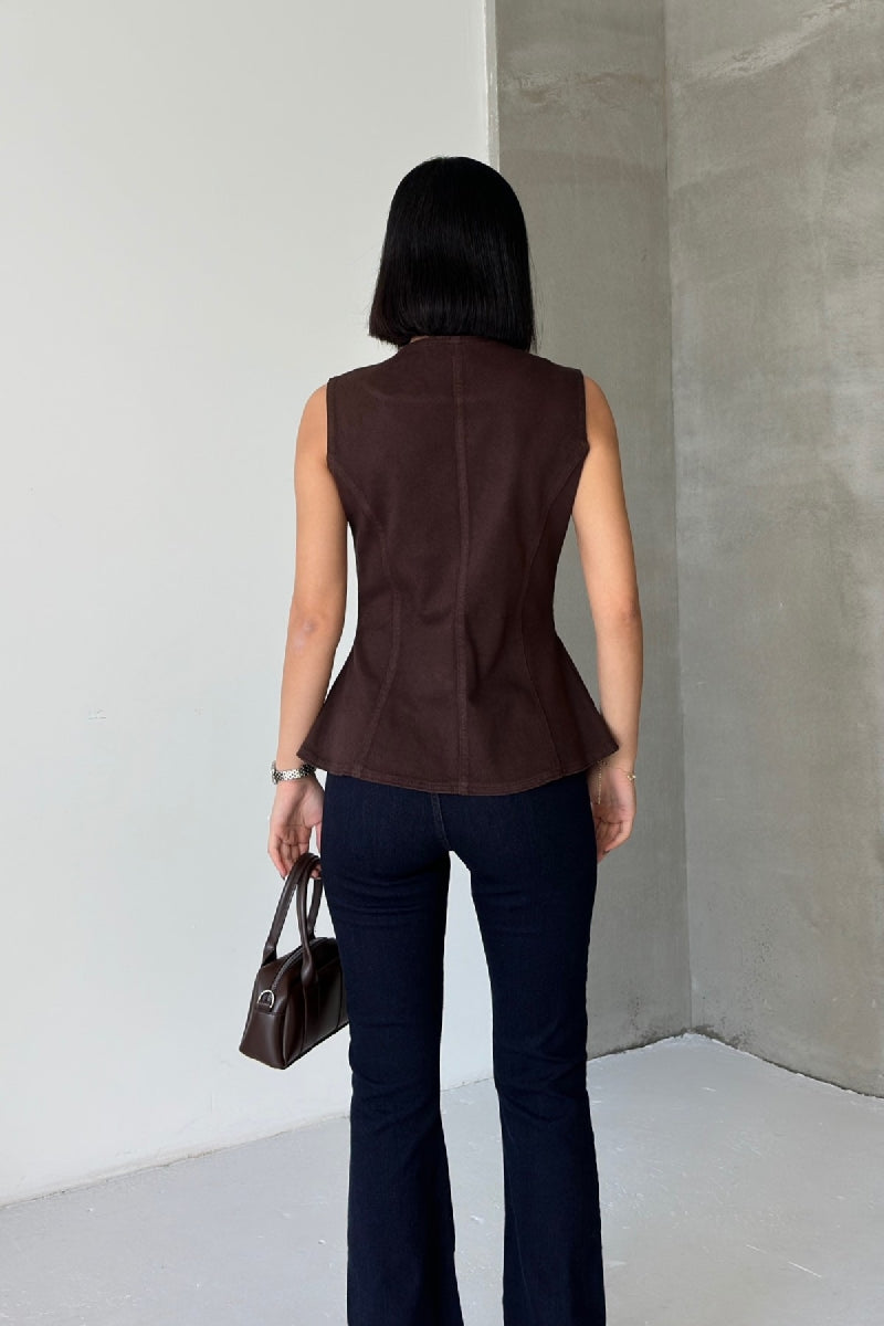 Vesta Denim cu Butoane Ajustabilă la Talie 6086