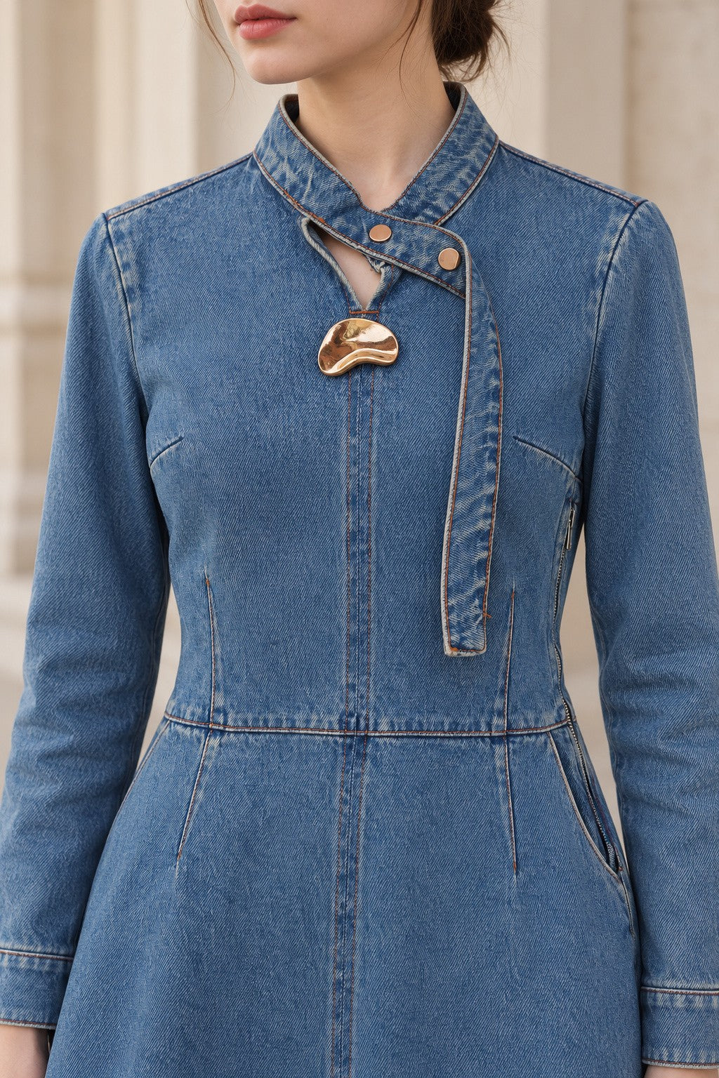 Rochie din denim cu cataramă și curea 3102