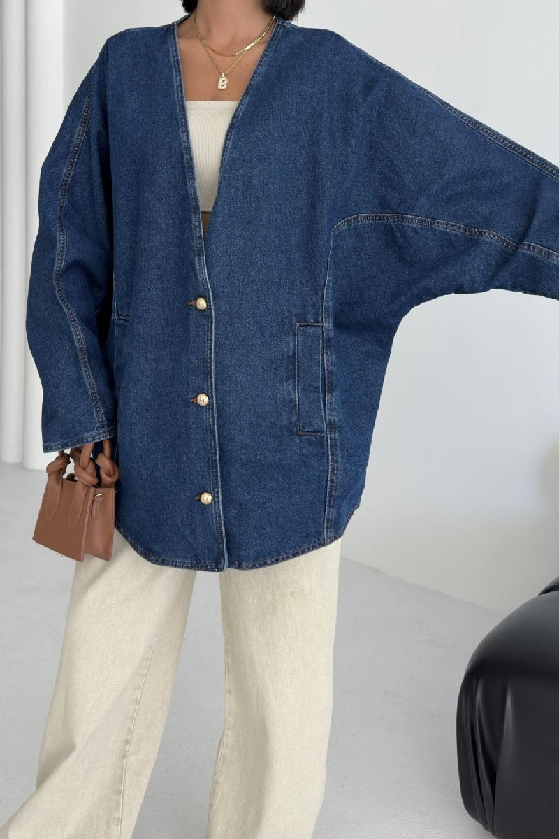Jachetă Denim Oversized cu Mâneci Liliac 6059