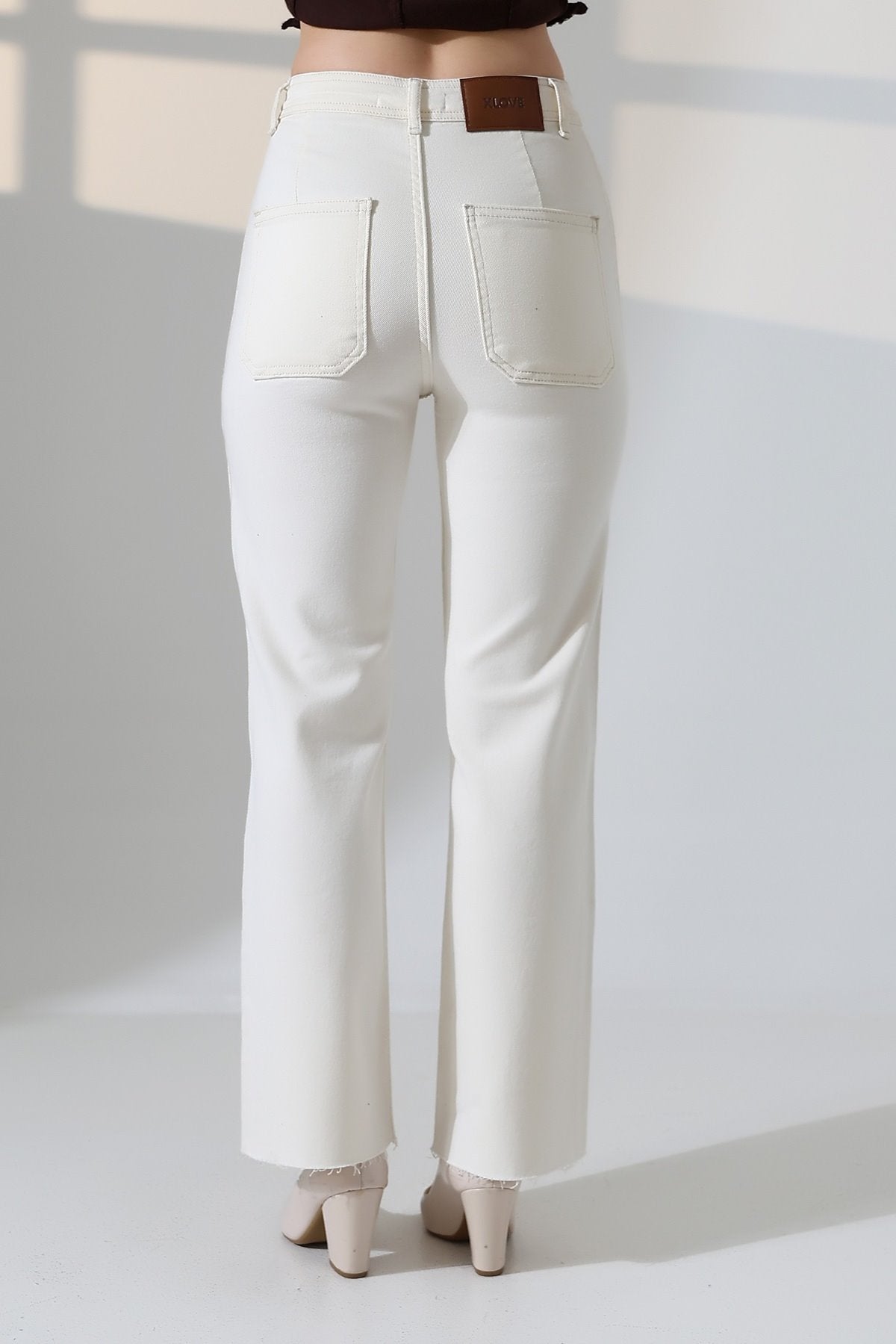 Pantalon Denim Palazzo cu Buzunare Decorative 1710
