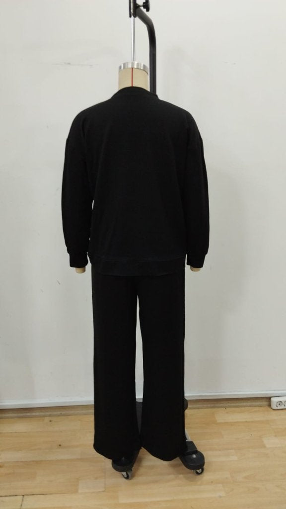 Set de două piese pentru femei, din viscoză, cu guler rotund și mânecă lungă, format din bluză și pantaloni, 32071