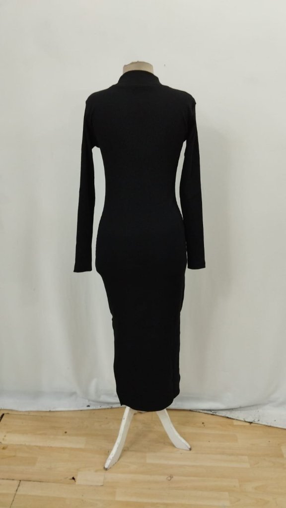 Rochie maxi pentru femei, cu mânecă lungă, guler înalt și crăpături laterale, 32075
