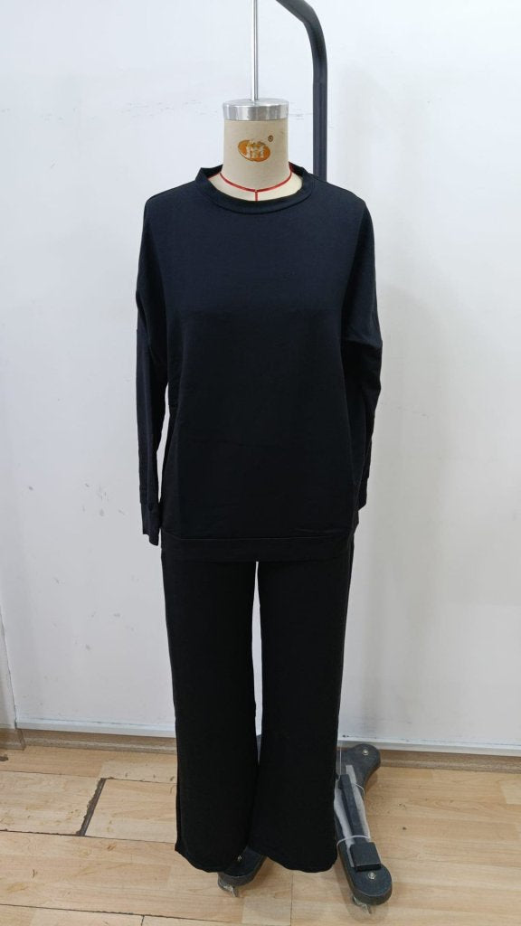 Set bluz cu mânecă lungă, guler la baza gâtului, din viscoză, cu două fire, și pantaloni, pentru femei, 30266