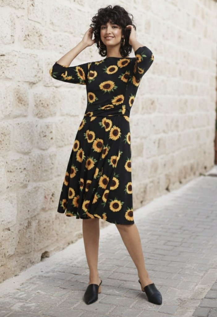 Rochie midi micro cu mânecă scurtă și guler rotund pentru femei, 31181