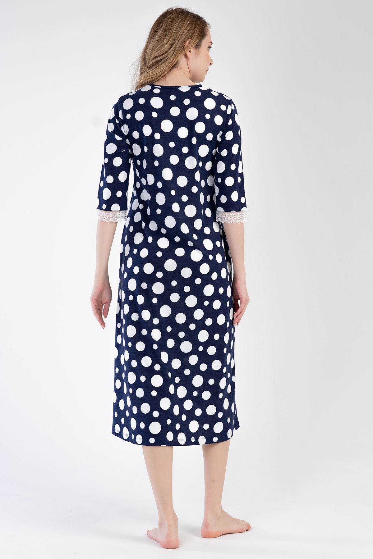 ROCHIE DE DAMĂ CU DECOLTEU ÎN V, MÂNECĂ 3/4, BUZUNARE, MODEL ÎN P.MODAL - INDIGO