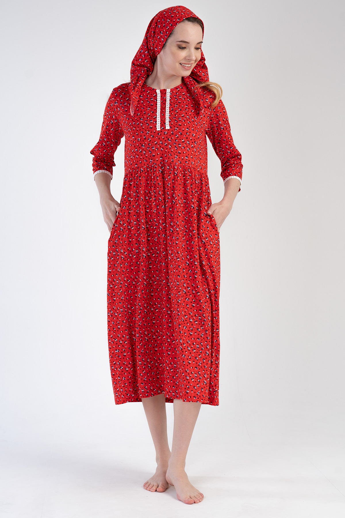 ROCHIE DAMĂ DIN MODAL 3/4 MÂNECI CU NASTURI ȘI BUZUNARE - ROȘU
