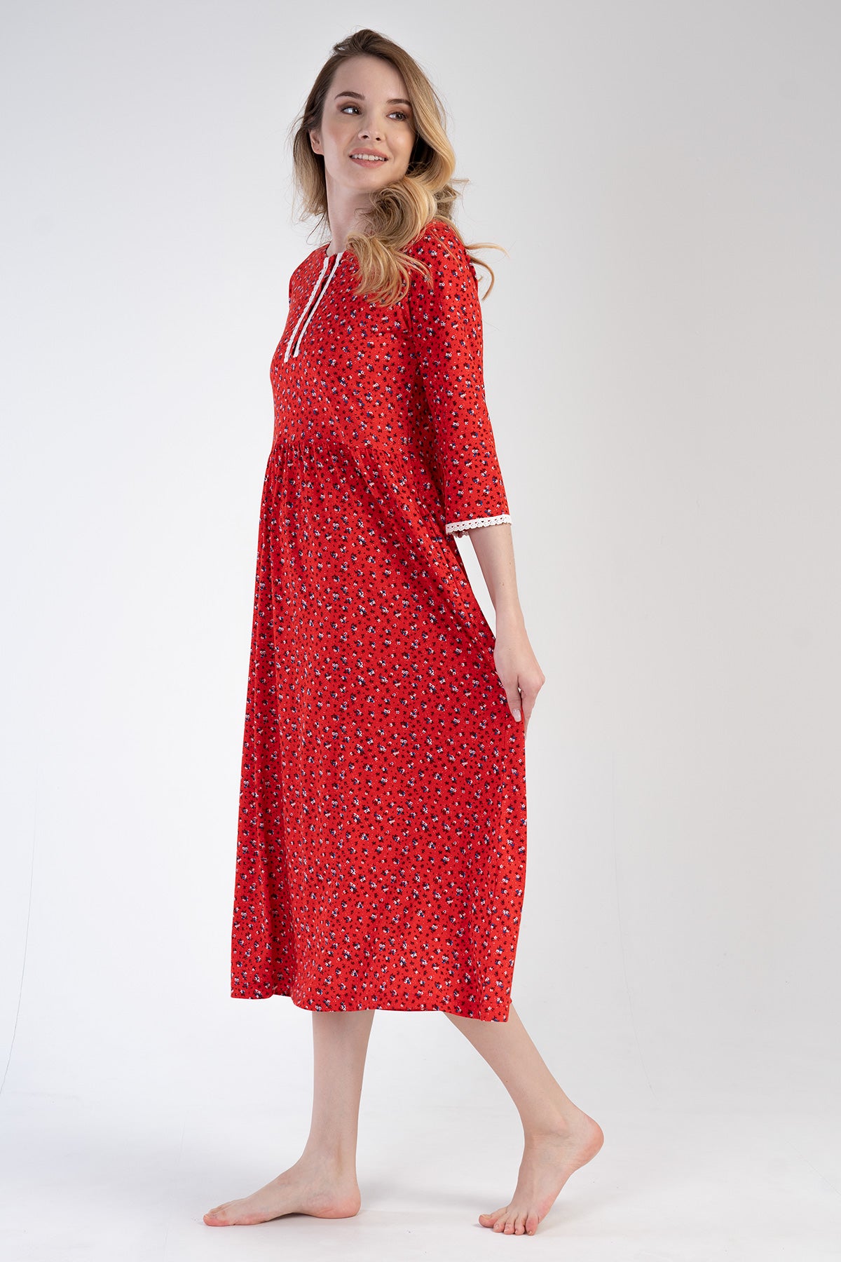 ROCHIE DAMĂ DIN MODAL 3/4 MÂNECI CU NASTURI ȘI BUZUNARE - ROȘU