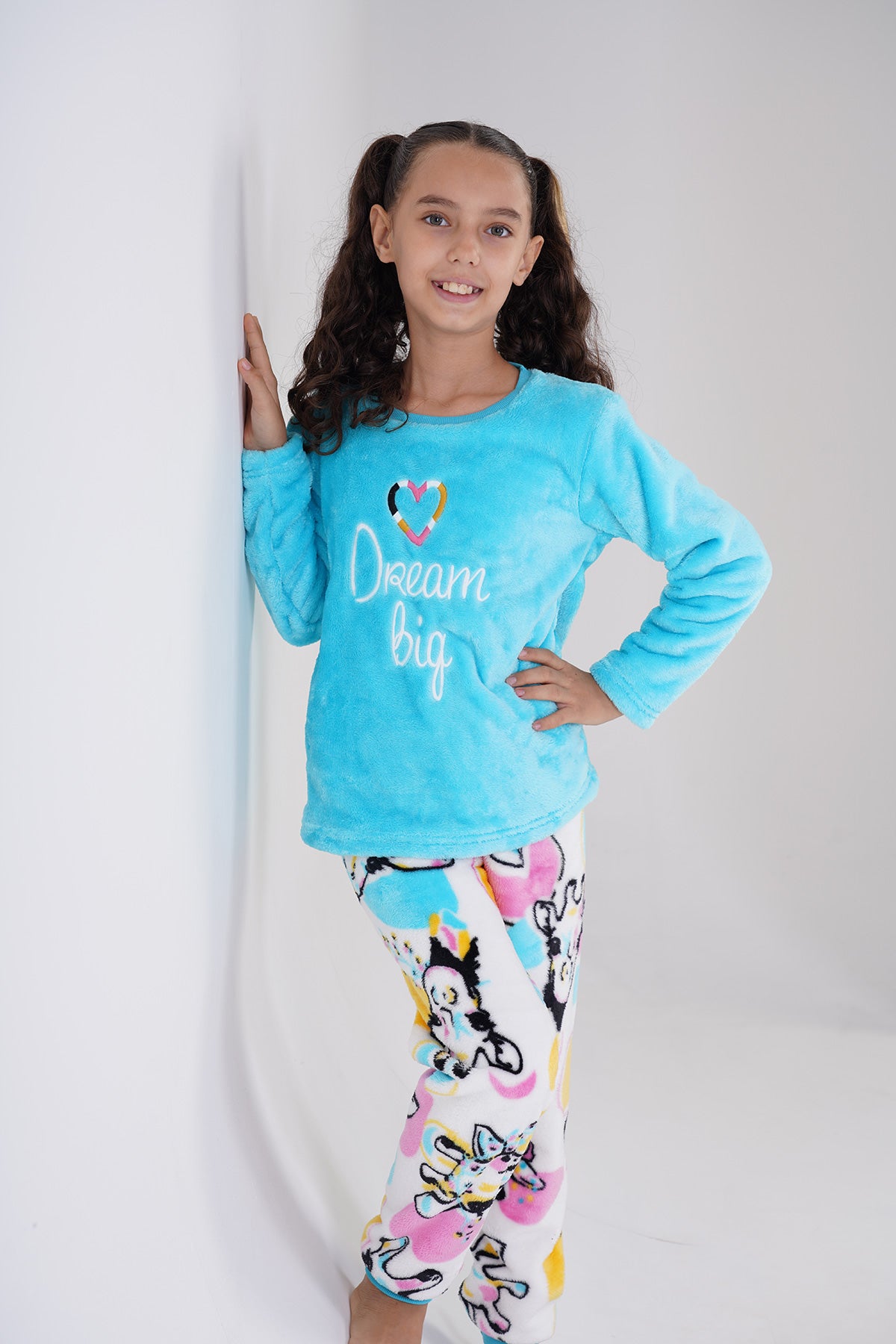 Pijama Set Fete Soft Guler Rotund Mânecă Lunga Tiv Oval Manșetă (7-8/13-14) - MENTĂ STRĂLUCITOARE