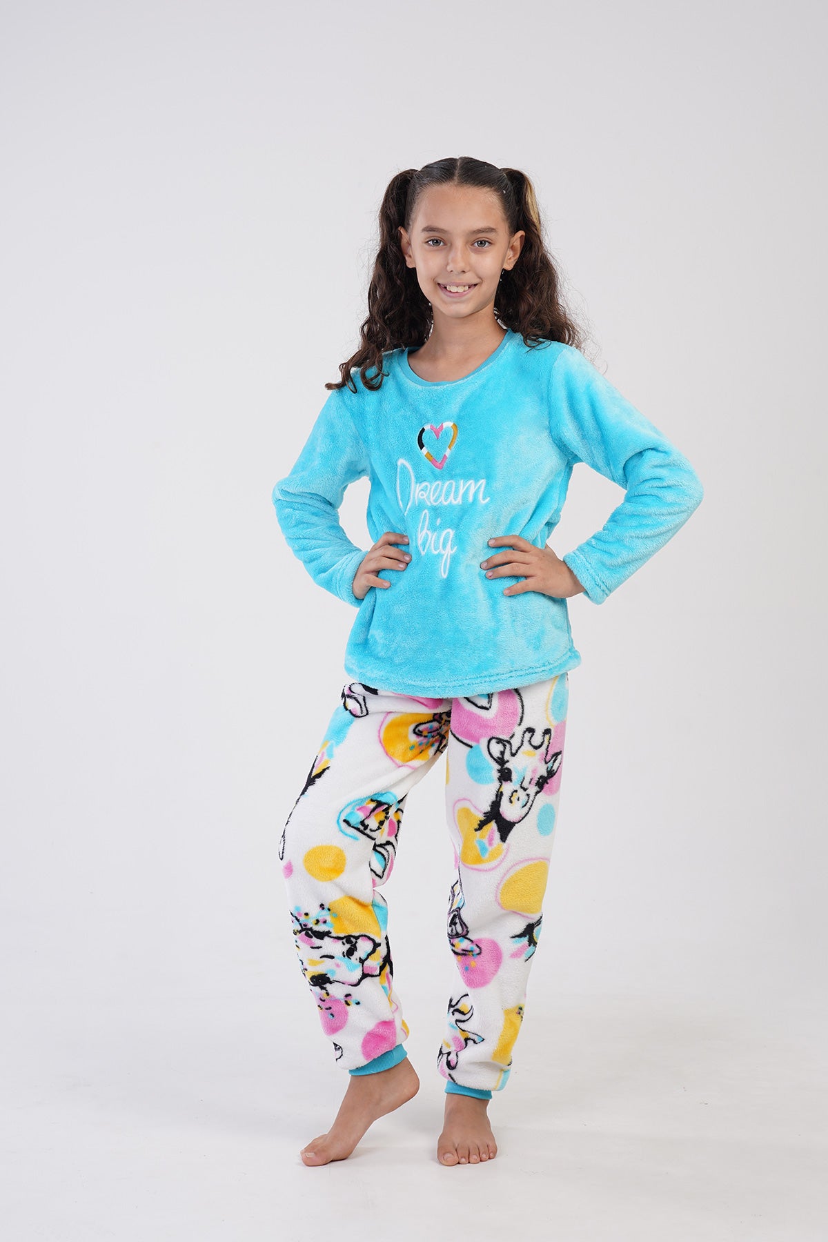 Pijama Set Fete Soft Guler Rotund Mânecă Lunga Tiv Oval Manșetă (7-8/13-14) - MENTĂ STRĂLUCITOARE