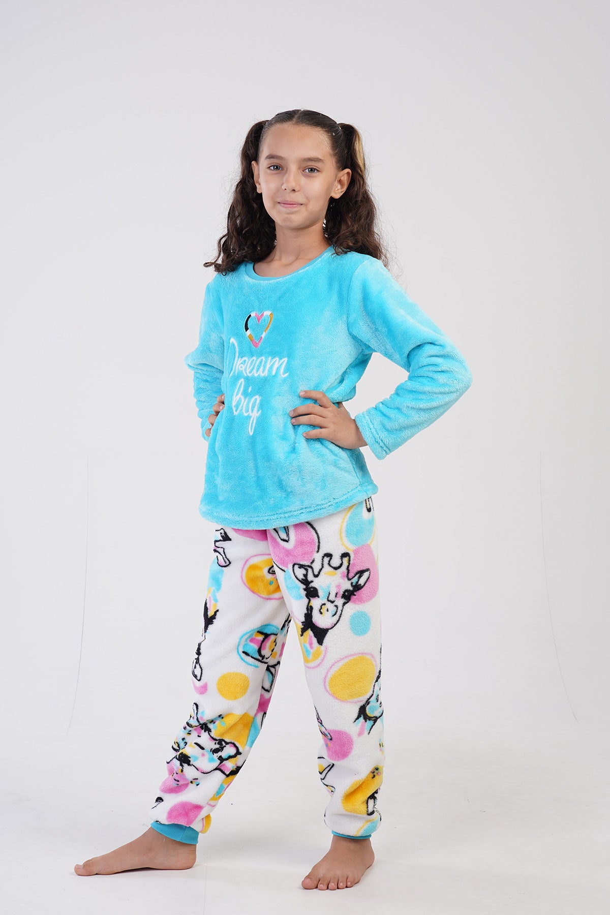 Pijama Set Fete Soft Guler Rotund Mânecă Lunga Tiv Oval Manșetă (7-8/13-14) - MENTĂ STRĂLUCITOARE