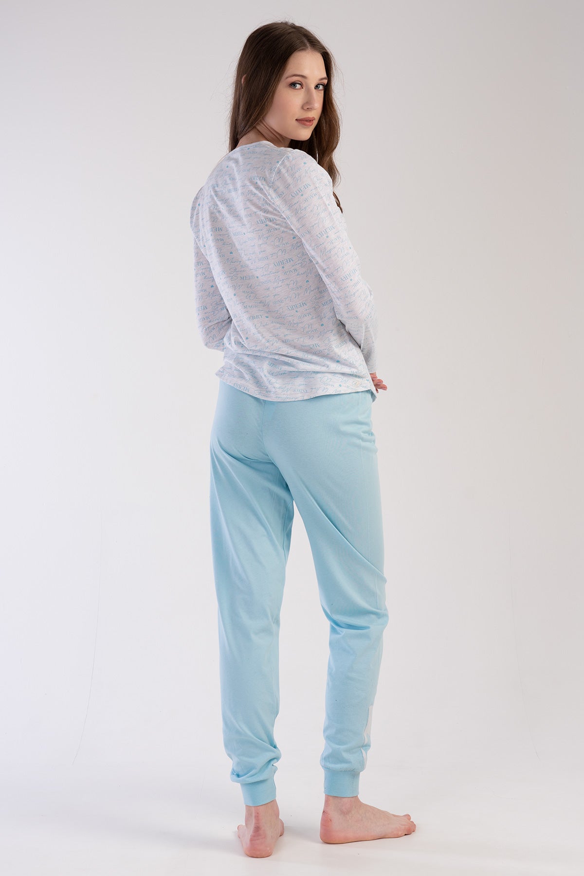 SET DE PIJAMA P.SUPREM CU GÂT ÎN O, MÂNECĂ LUNGĂ, CU MANȘETE OVALE, PENTRU DAMĂ - GRI MELANGE