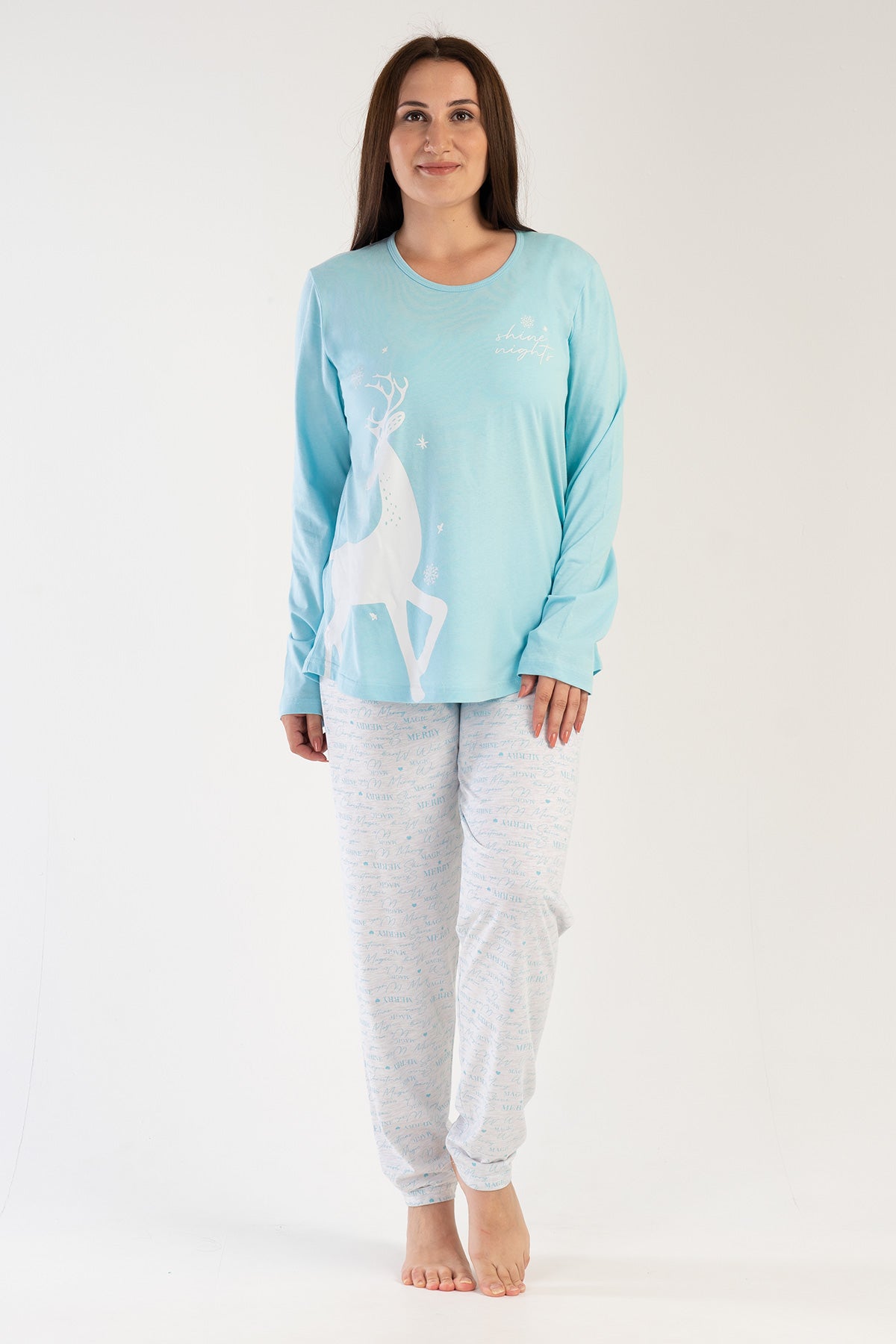 SET DE PIJAMALE DE DAMĂ P.SUPREM XXL, CU GULER ROTUND, MÂNECĂ LUNGĂ, TIV OVAL - ALBASTRU