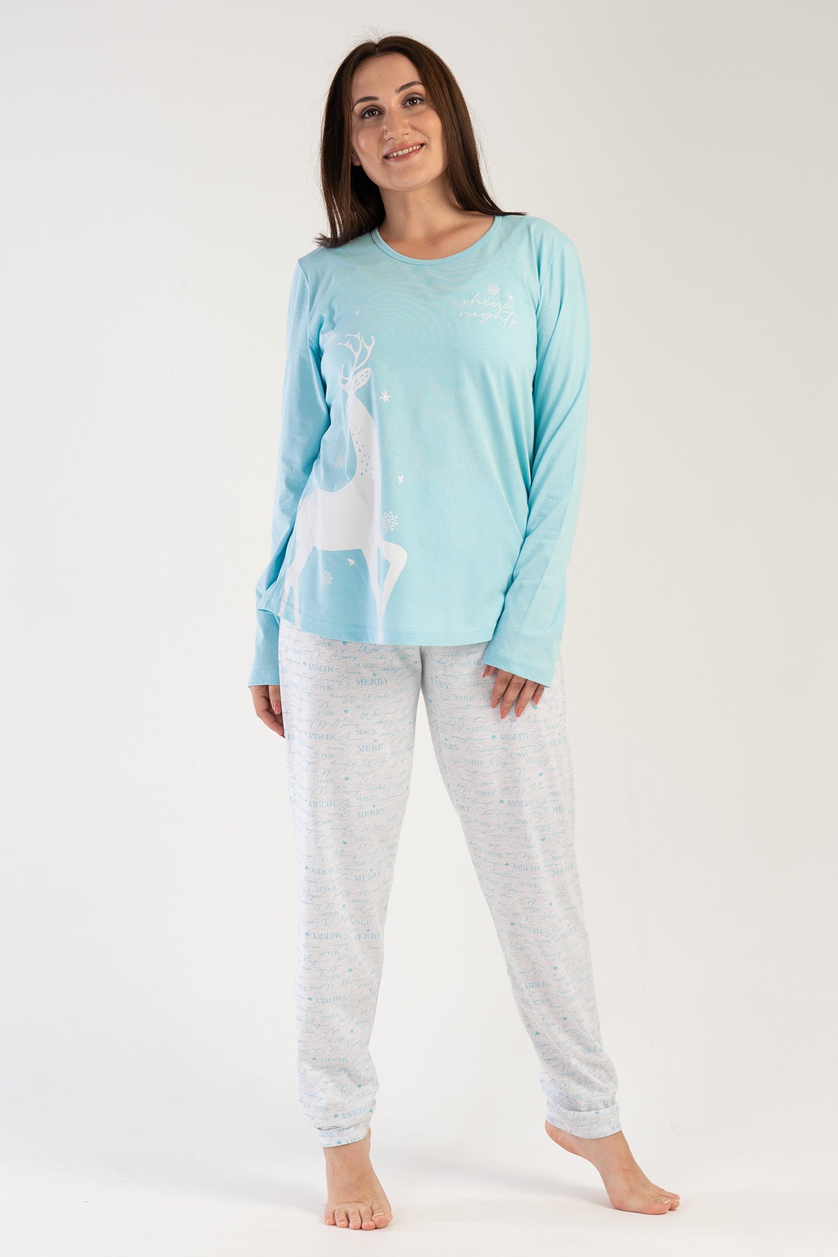 SET DE PIJAMALE DE DAMĂ P.SUPREM XXL, CU GULER ROTUND, MÂNECĂ LUNGĂ, TIV OVAL - ALBASTRU