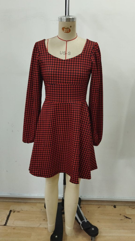 Rochie Mini Damă cu Mânecă Lungă, Guler Pătrat Inimă, din Modal, 30318