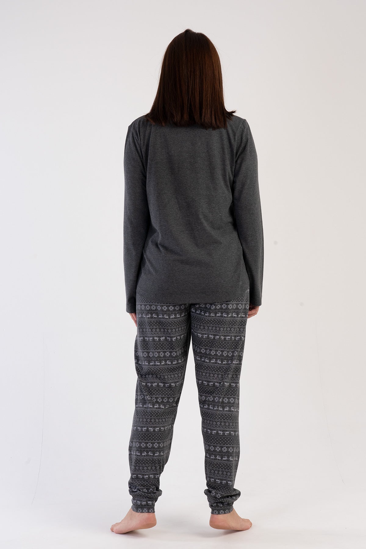 KADIN P.SUPREM XXL O YAKA UZUN KOL ETEGI OVAL MANSTELI PIJAMA TAKIM - ANTHRACİTE