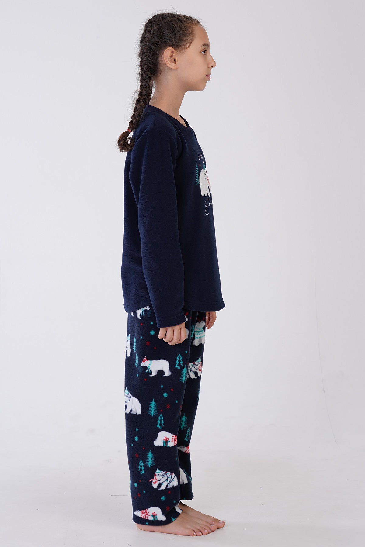 KIZ COCUK POLAR O YAKA UZUN KOL ETEGI OVAL PIJAMA TAKIM(9-10/15-16) - INDIGO