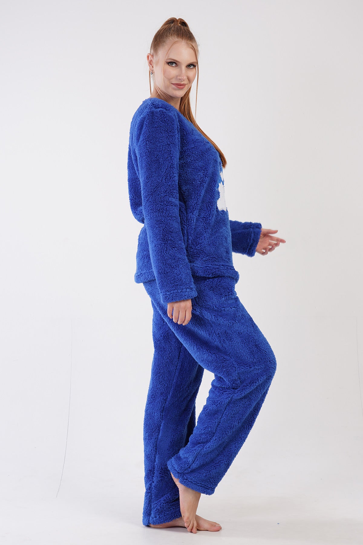 PIJAMALE DE DAMĂ WELSOFT CU GULER ROTUND, MÂNECĂ LUNGĂ, ŞI BUZUNARE OVALE, INDIGO