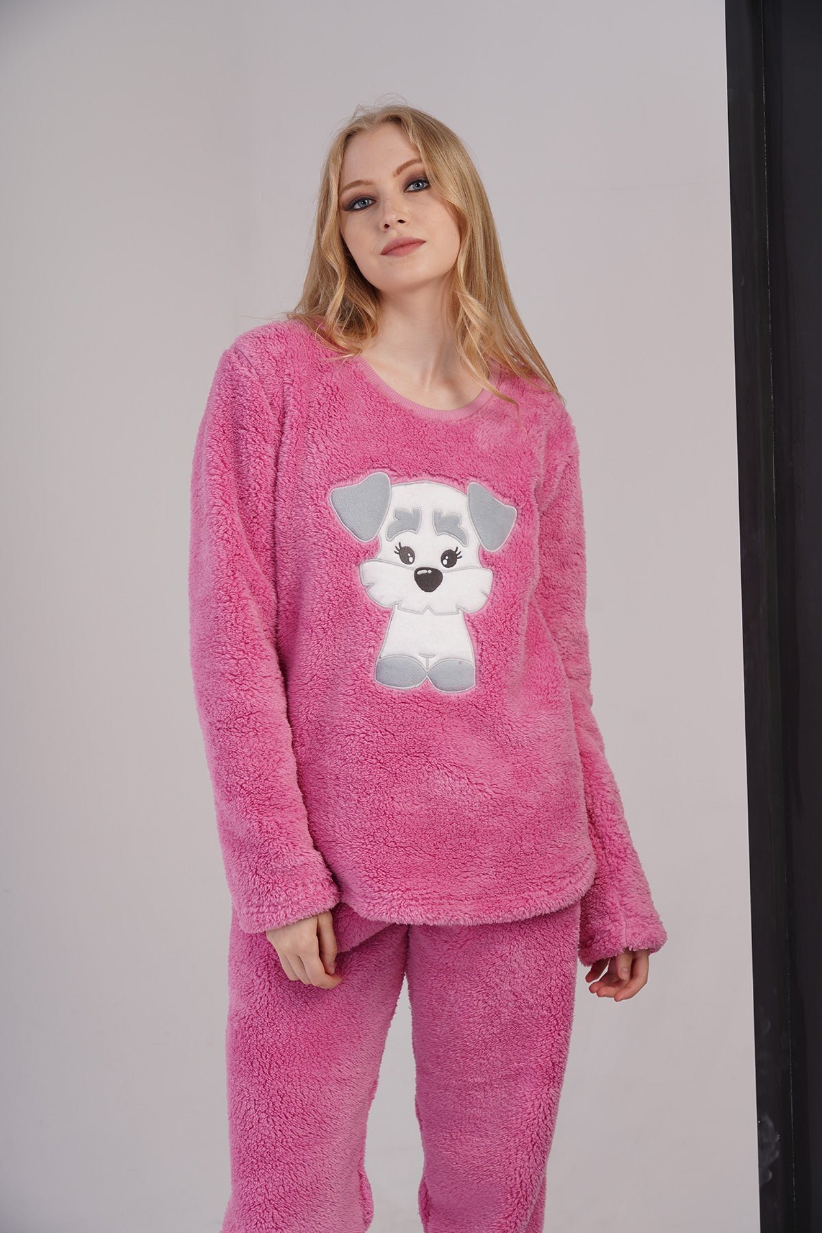 Kadın Welsoft O Yaka Uzun Kol Eteği Oval Cepli Pijama Takım - Pınk