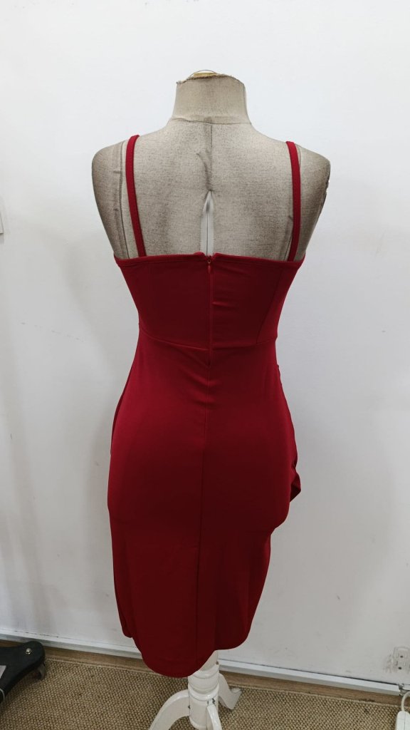 Rochie mini din crep cu decolteu pătrat și bretele pentru femei, cu detalii asimetrice în față, 30624