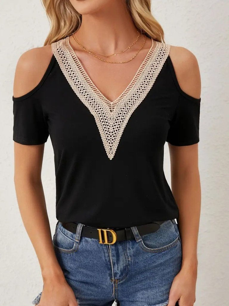 Bluza din viscon cu umerele descoperite, guler V, 36628