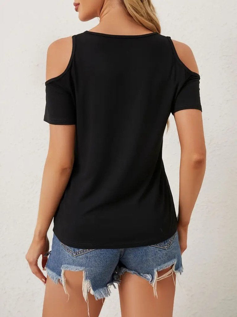 Bluza din viscon cu umerele descoperite, guler V, 36628