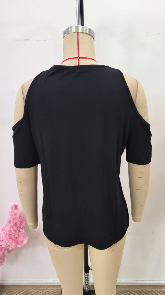 Bluza din viscon cu umerele descoperite, guler V, 36628