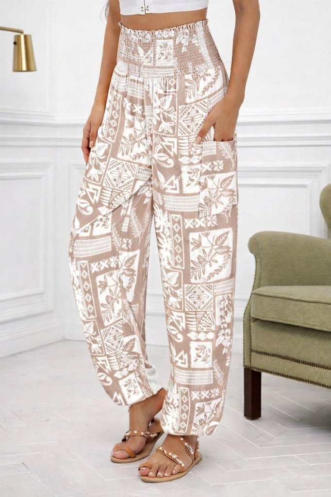 Pantaloni cargo cu model etnic și buzunare pentru femei, 31627