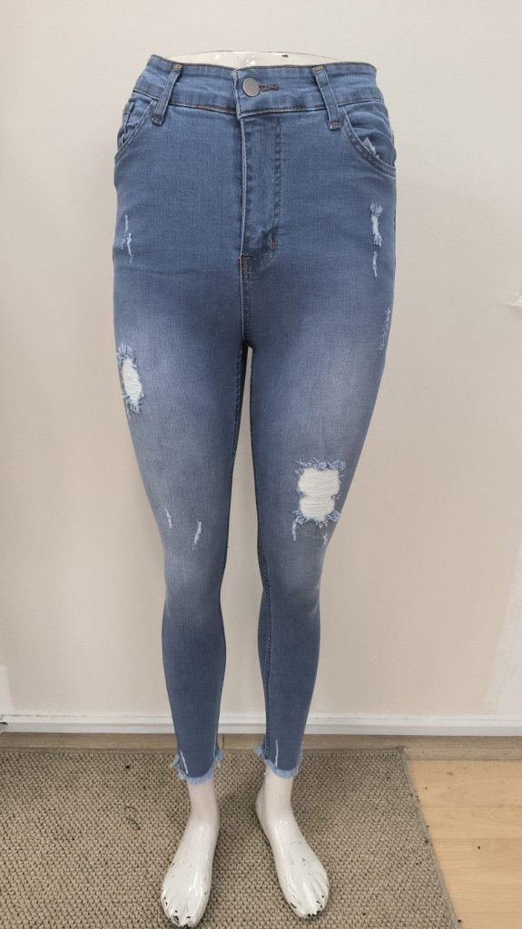 Kadın Yüksek Bel Yırtık Desenli Skınny Kot Pantolon, 31060