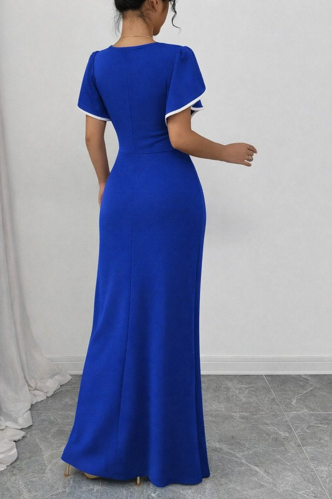 Women's Short Sleeve Square Neck Crepe Dress with Front Crossover Detail, 31402