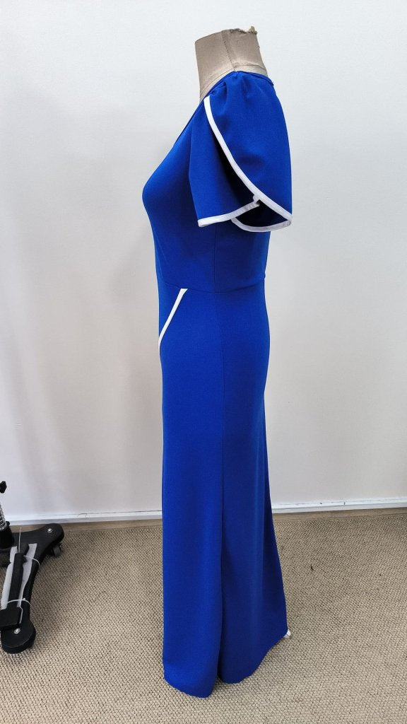 Women's Short Sleeve Square Neck Crepe Dress with Front Crossover Detail, 31402