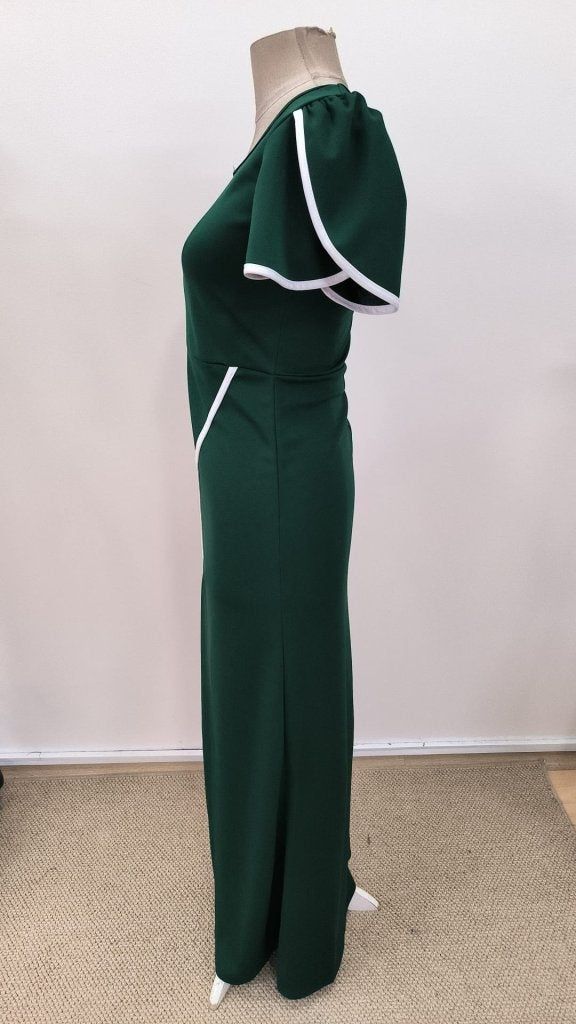 Rochie de damă din crep cu mânecă scurtă și decolteu pătrat, cu decupaj încrucișat în față, 31404