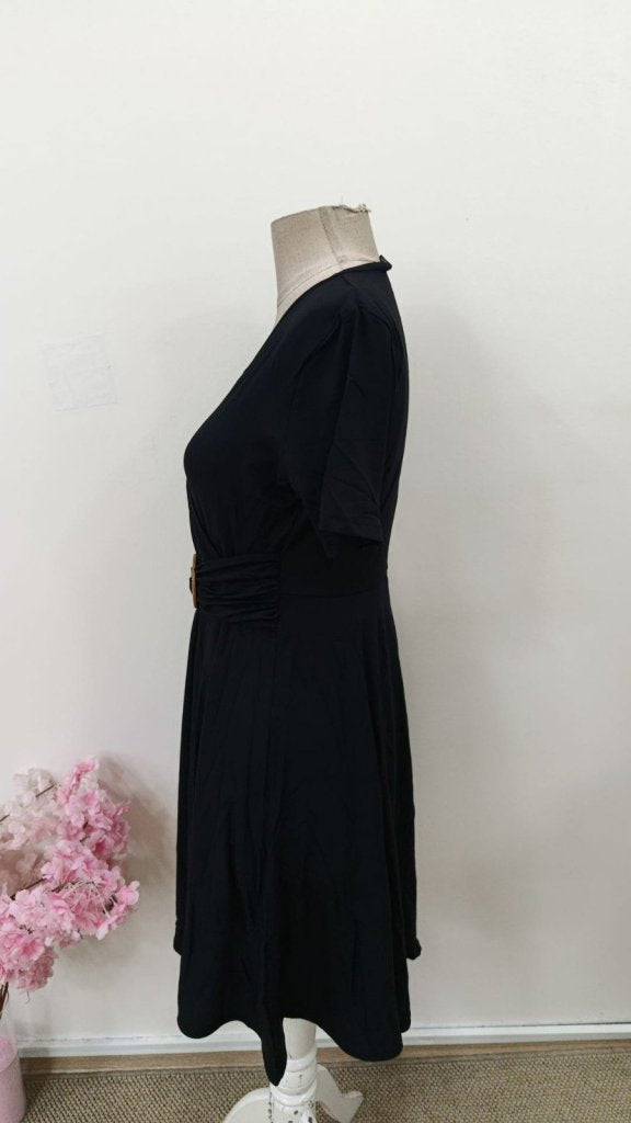 Women's Short Sleeve Wrap Neck Buckle Detail Short Viscose Dress, 33127