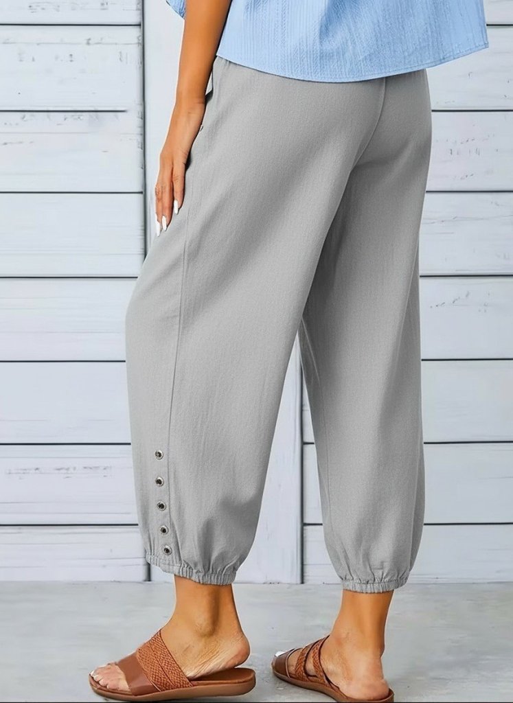 Pantaloni damă cu talie elastică și șnur de reținere, 34633
