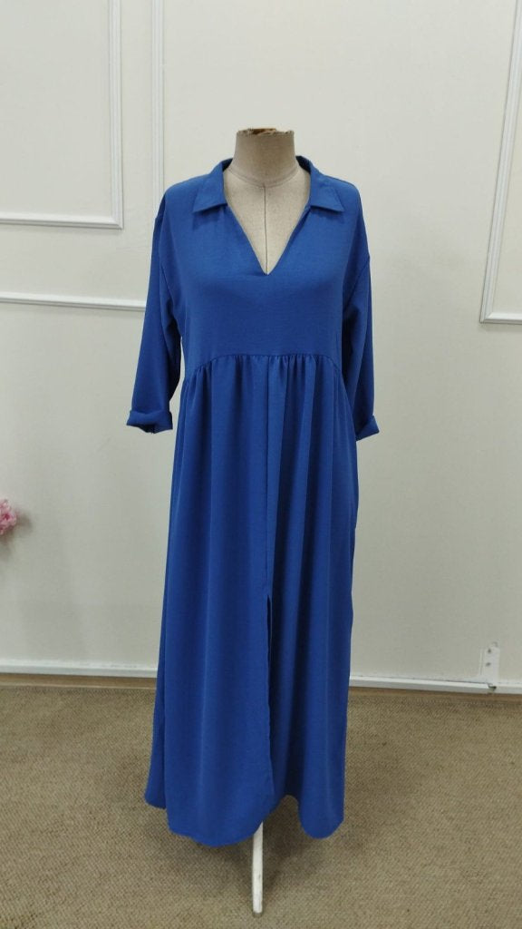 Women's Troy-Sleeve V-Neck Slit Long Aerobin Dress, 34255