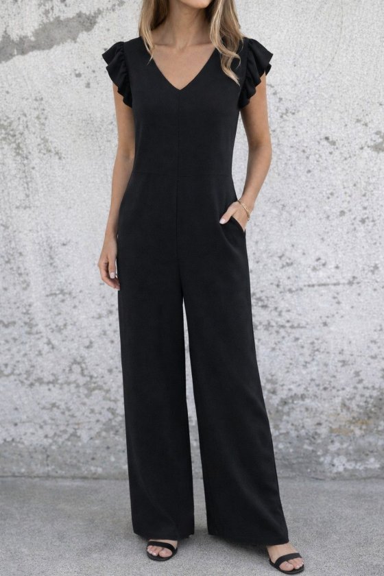 Women's Short Sleeve V-Neck Deep Back Lace-Up Long Aerobin Jumpsuit, 31645
