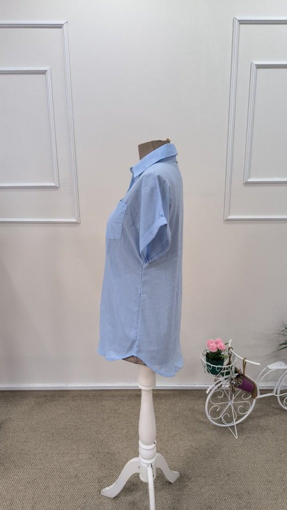 Women's Short Sleeve Collared Button-Up Shirt, 31792