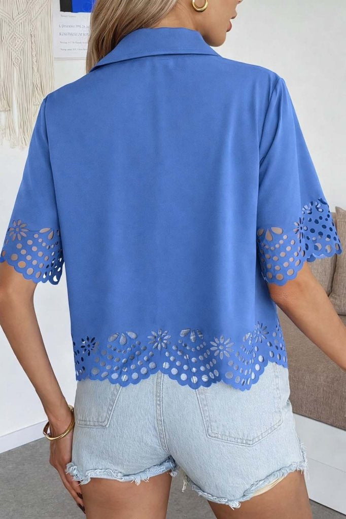 Women's Short Sleeve Collared Button-Front Dubai Shirt Blouse, 31795